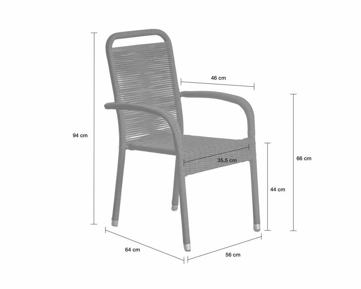 STAPELSTUHL Aires, Metall-Rope, Grau - Grau, Metall (56/94/64cm) - dasmöbelwerk