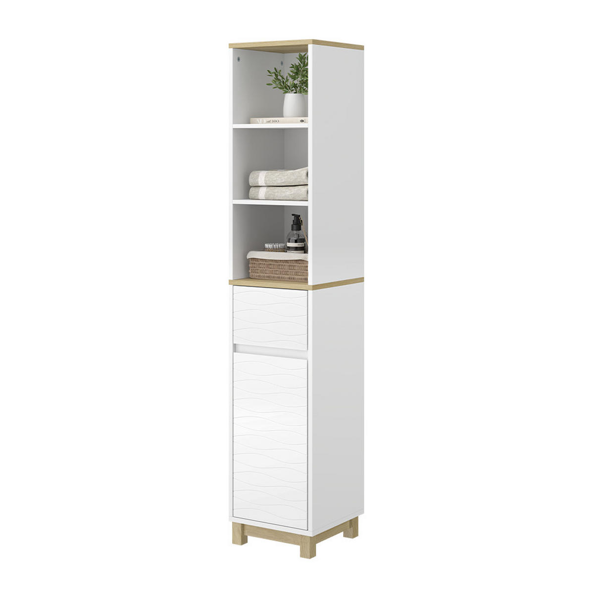 BADEZIMMERMÖBEL Livia Weiß 30 x 151 cm mit Schubladen - Weiß/Naturfarben, Holzwerkstoff (30/151/30cm) - Vicco