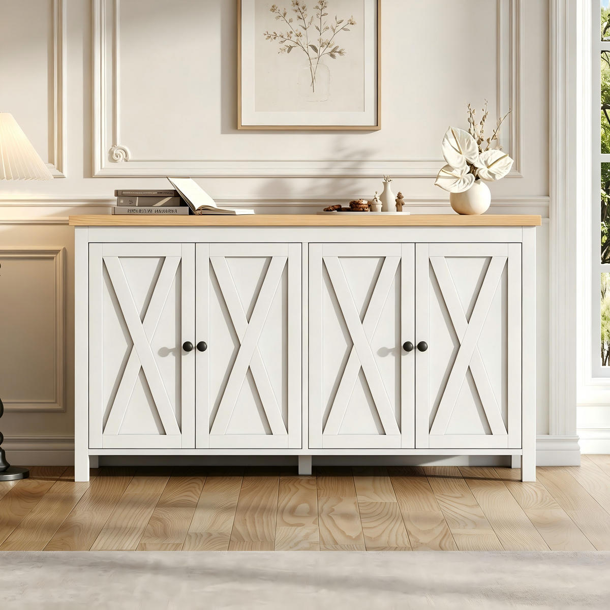 SIDEBOARD in Weiß mit 4 Türen und 2 Partitionen für Küche und Wohnzimmer, B140/T40/H78 cm - Weiß, Holz/Holzwerkstoff (140/78/40cm) - STILVORA