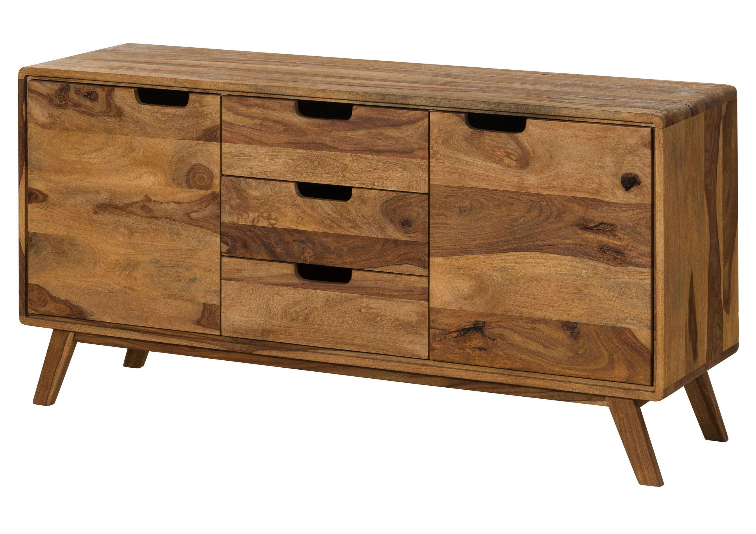 SIDEBOARD Sheesham 134x40x65 natur sandgestrahlt lackiert MALMÖ 2 #207 - Braun, Holz (134/65/40cm) - Massivmoebel24