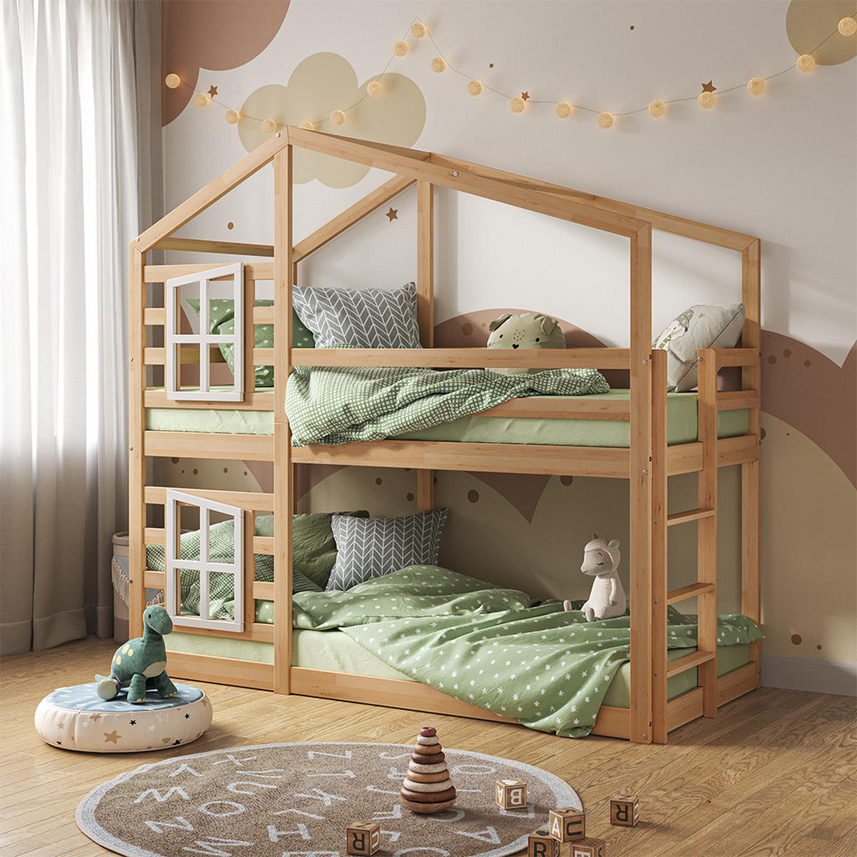 ETAGENBETT Maja Braun 90x200 cm mit 2 Matratzen - Braun, Holz (90/200cm) - VitaliSpa