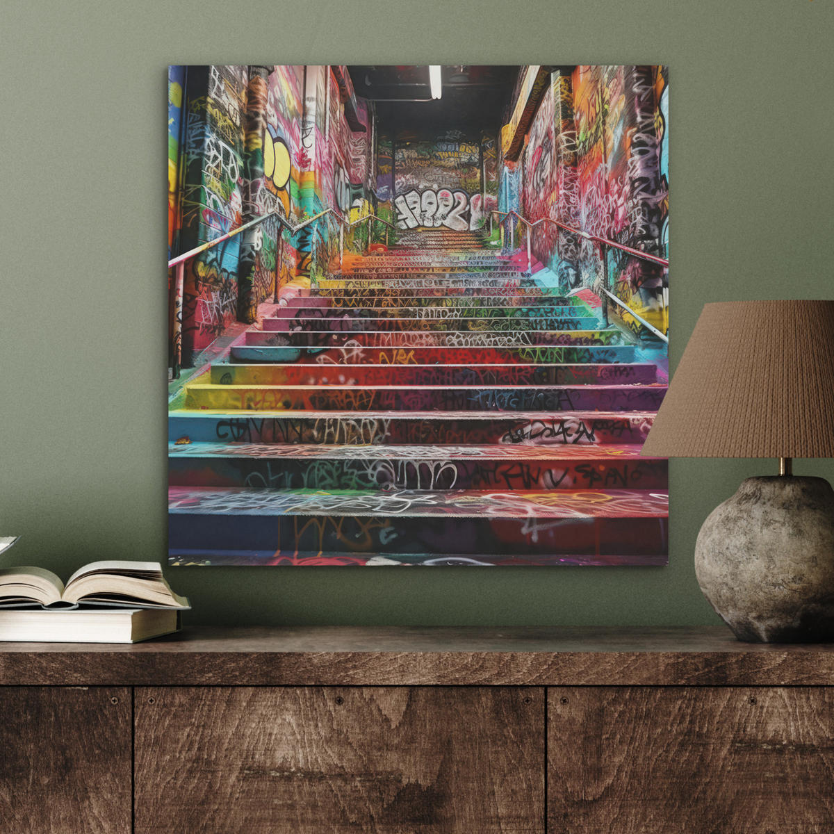 AKUSTIKBILD Treppe - Graffiti - Farben - Kunst Wandbilder 60x60 cm - Multicolor, Kunststoff (60/60/0.9cm) - MuchoWow