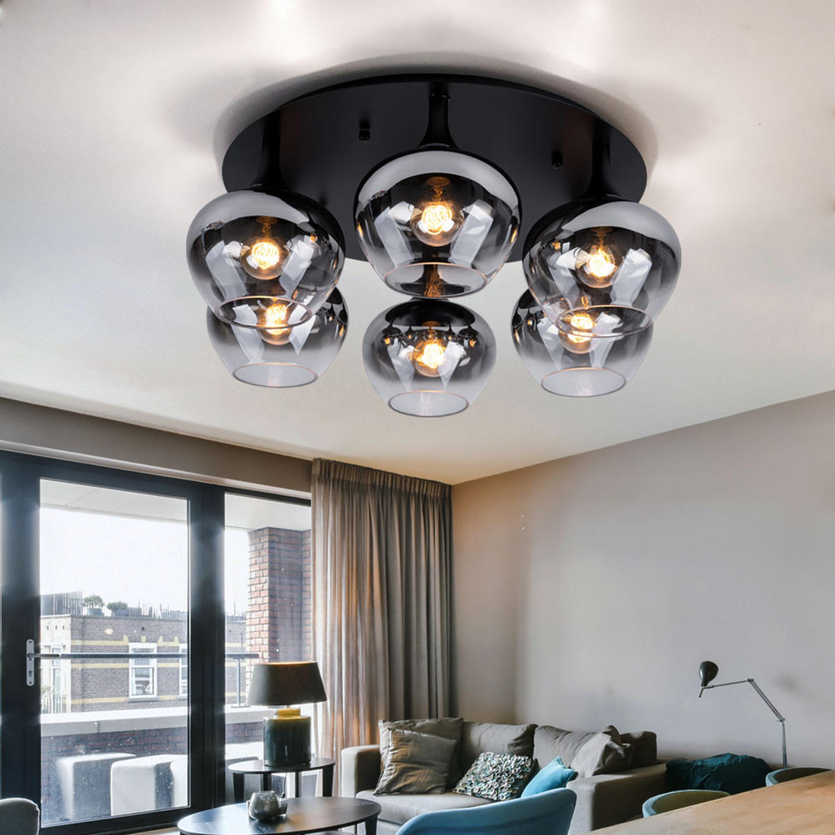 DECKENLEUCHTE Metall Schwarz Rauchglas - Schwarz, Glas (65/65/22.5cm) - Globo Lighting