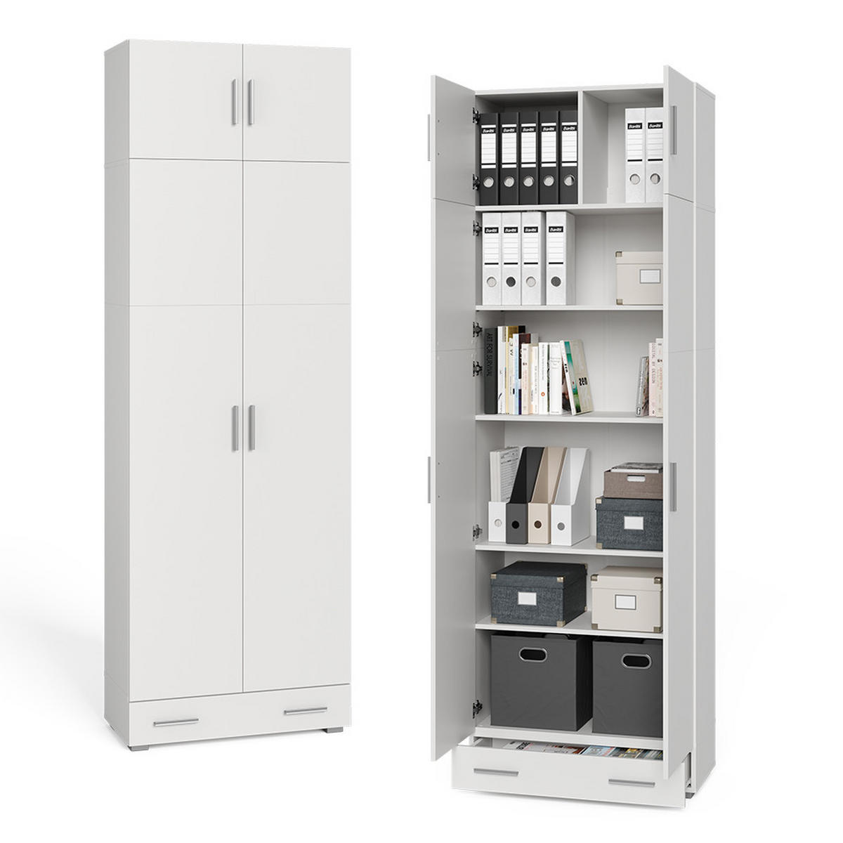 AKTENSCHRANK Frank Weiß 80 x 182.4 cm mit Schrankaufsatz und Schublade - Weiß, Holzwerkstoff (80/182.4/37cm) - Vicco