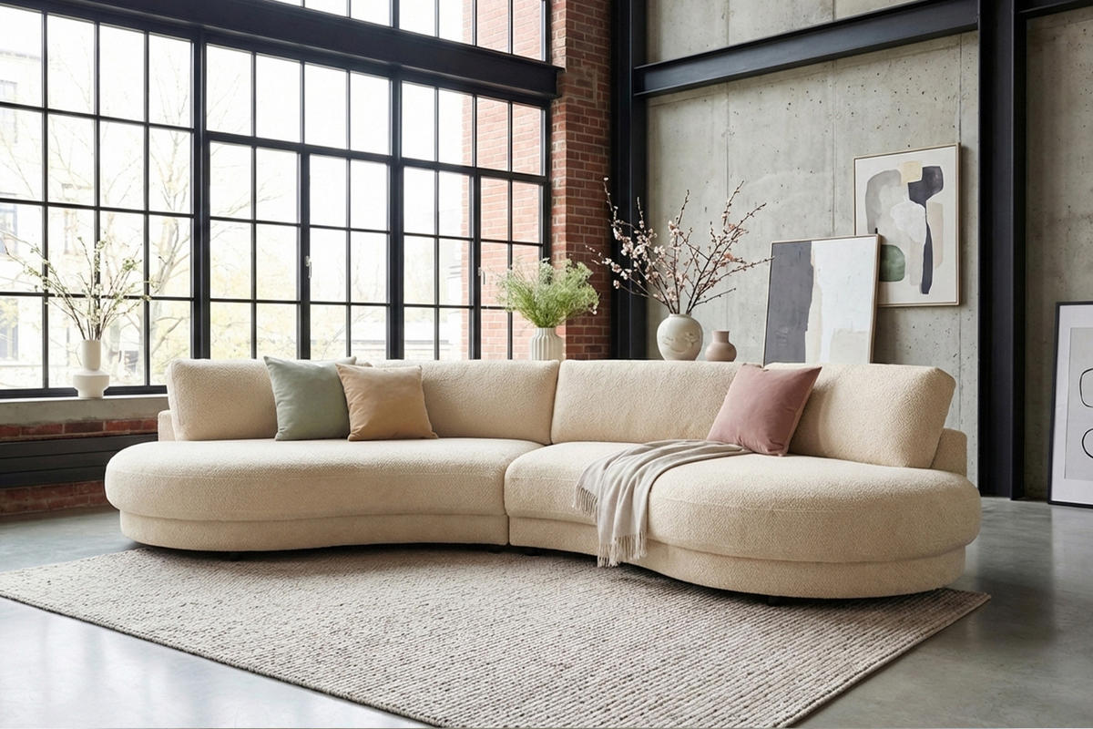 BIG SOFA PADANA Beige Flachgewebe - Beige/Schwarz, Kunststoff/Textil (410/86/166cm) - KAWOLA