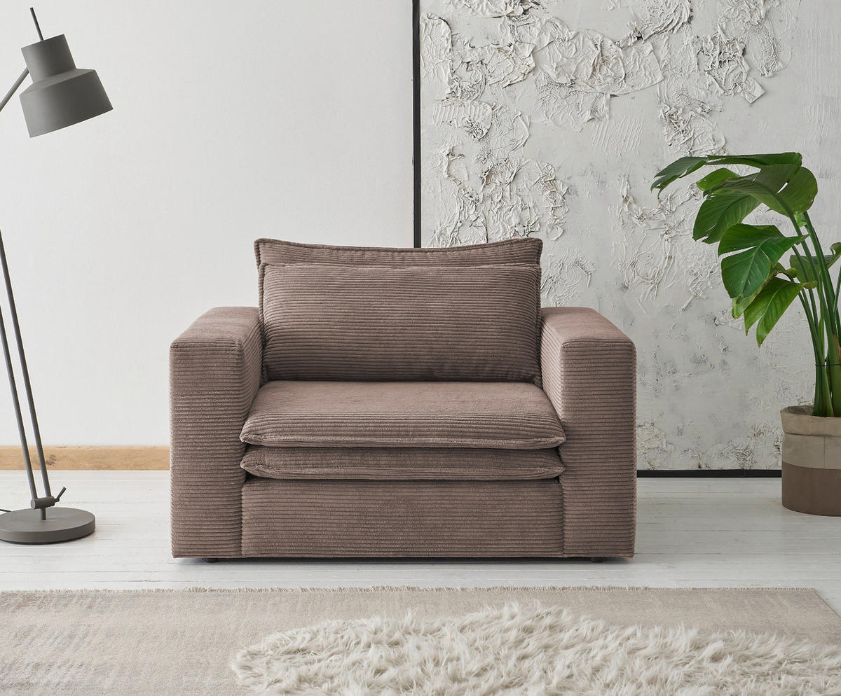 LOVESEAT braun Cord, Loungesessel 125 cm - Beige/Braun, Holz/Kunststoff (125/83/91cm) - Furn.Design