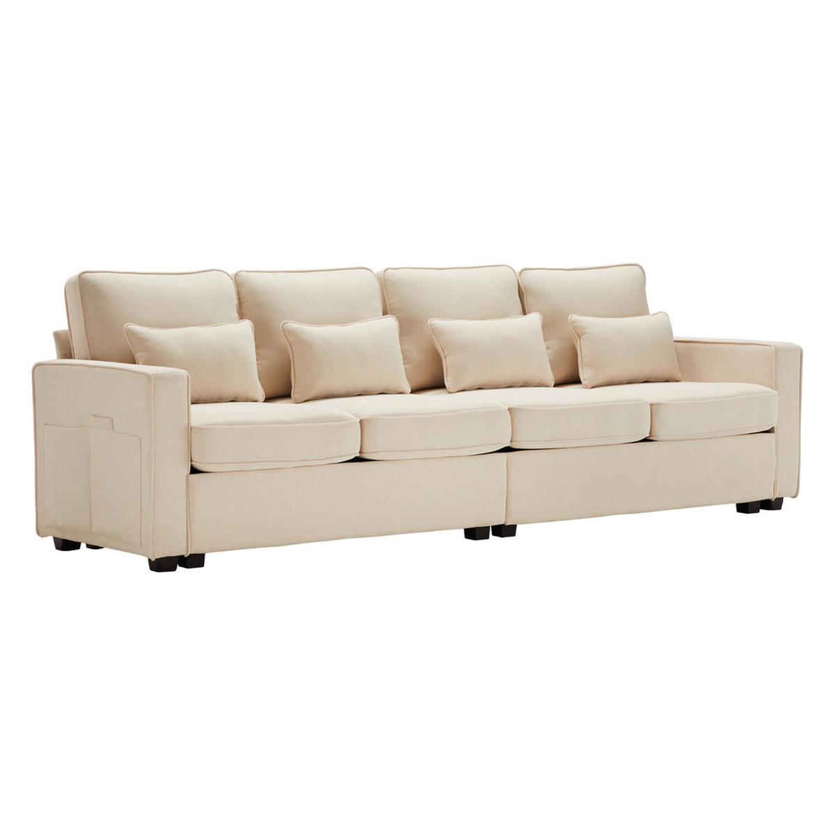 SOFA 4-Sitzer Leinenstoff Armlehnentaschen 4 Kissen Einfacher Stil - Beige, Holz (71/27.5/55.5cm) - FLIEKS