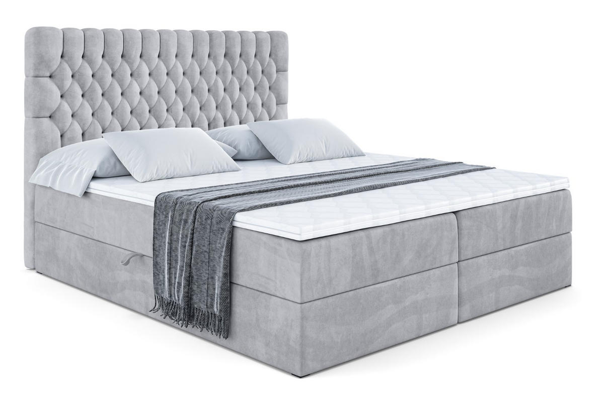 BOXBETT mit Matratze H3 und Lattenrost - SERENE - 120x200 Grau - Hellgrau, Holzwerkstoff (120/200cm) - ALTDECOR