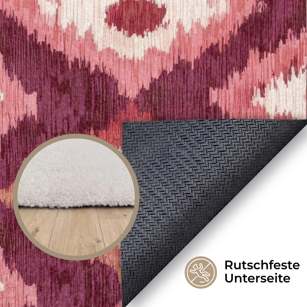 KOBERCE - Diamantové tvary - Ružová - Vzor - Textúra - 80x120 cm - bordová, textil/plast (80/0.4cm) - OnlyWow