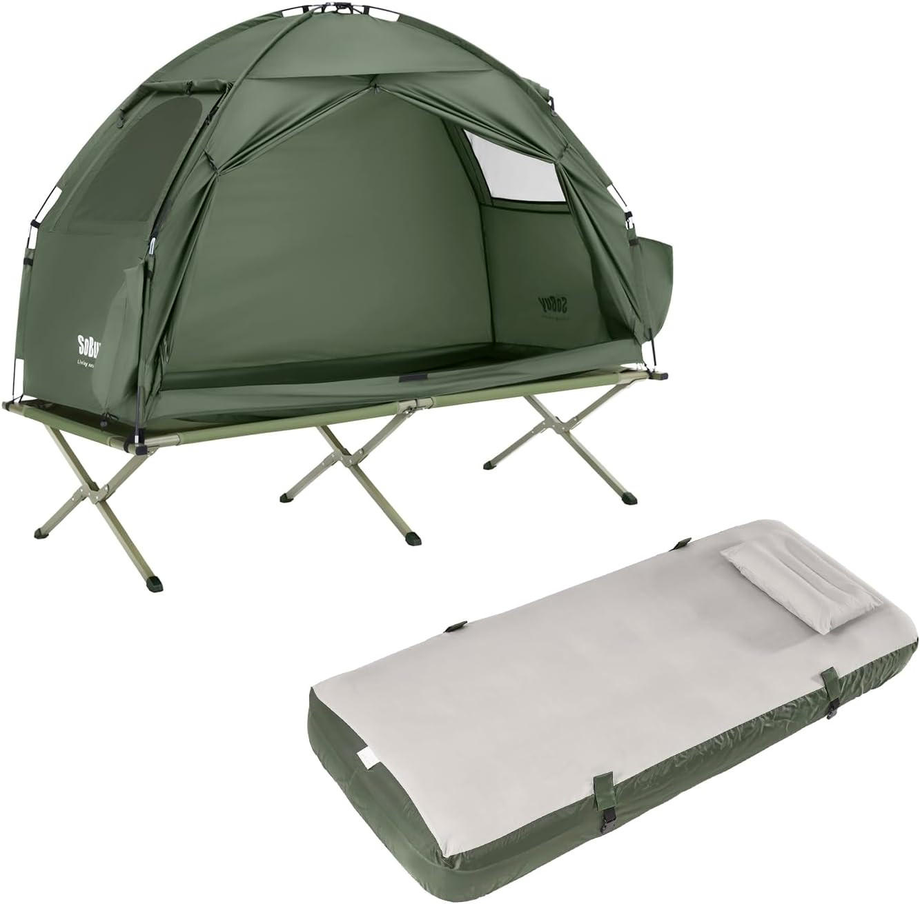 CAMPINGBETT mit Zelt und aufblasbarer Matratze OGS32-II - Ahornfarben, Fell (193/86cm) - SoBuy