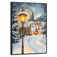 LEINWAND Bilder mit Rahmen - Weihnachtsdorf - Häuser - Schnee - Weihnachten - 70x100 - Sandfarben, Textil (70/100cm) - MuchoWow