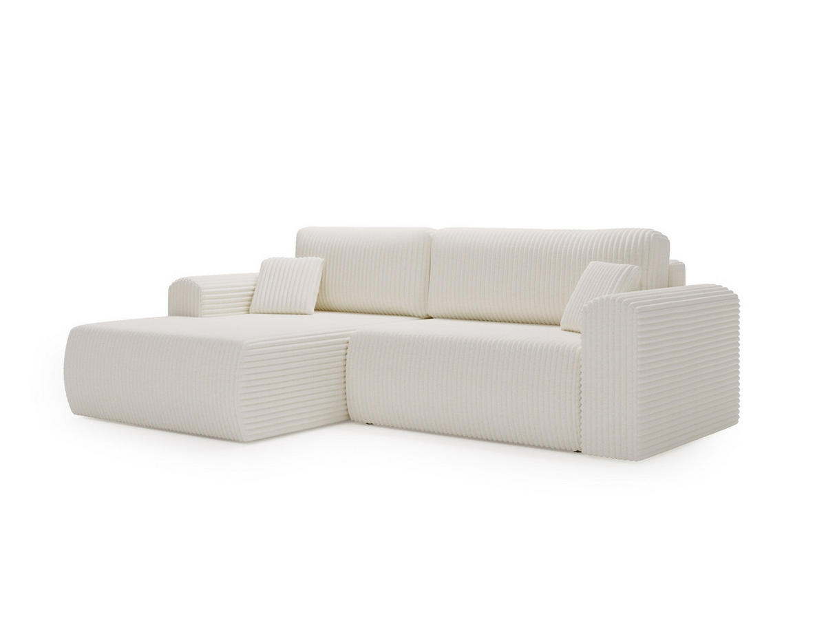 ECKSOFA Linea Weiß, Sofa mit Schlaffunktion, linke seite - Weiß, Holzwerkstoff/Textil (257/177cm) - Bettso