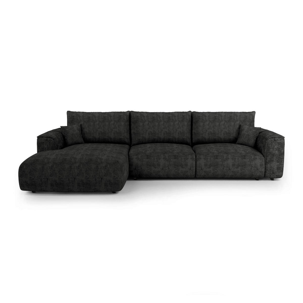 LINKSECK-SCHLAFSOFA mit Stauraum COMO Cord Schwarz 297cm - Schwarz, Textil (297/167cm) - Premium Interiors