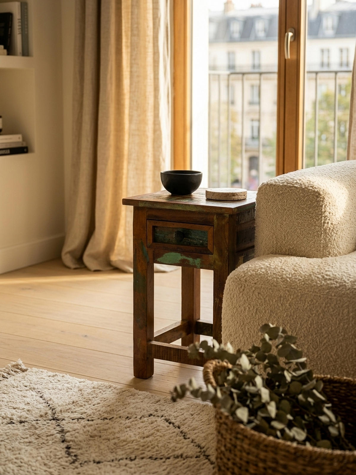 BEISTELLTISCH – Mango Massivholz Braun mit Schublade Shabby Chic - Braun, Holz (30/30/50cm) - KADIMA DESIGN