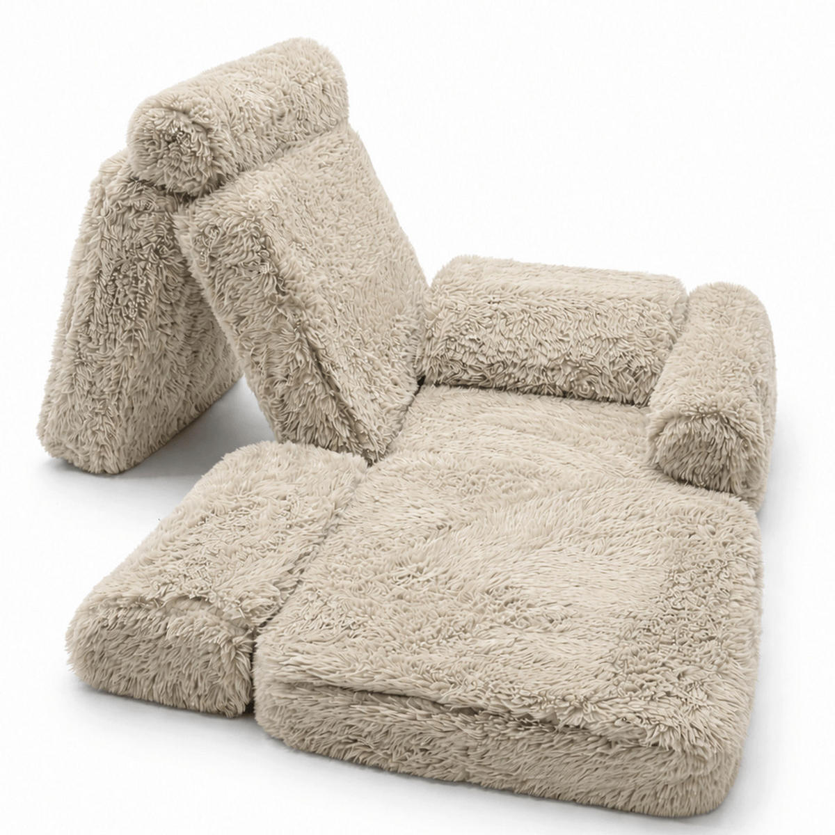 KINDERSOFA Mammoth 6-teilig flauschig - Beige, Textil (120/25/60cm) - MeowBaby