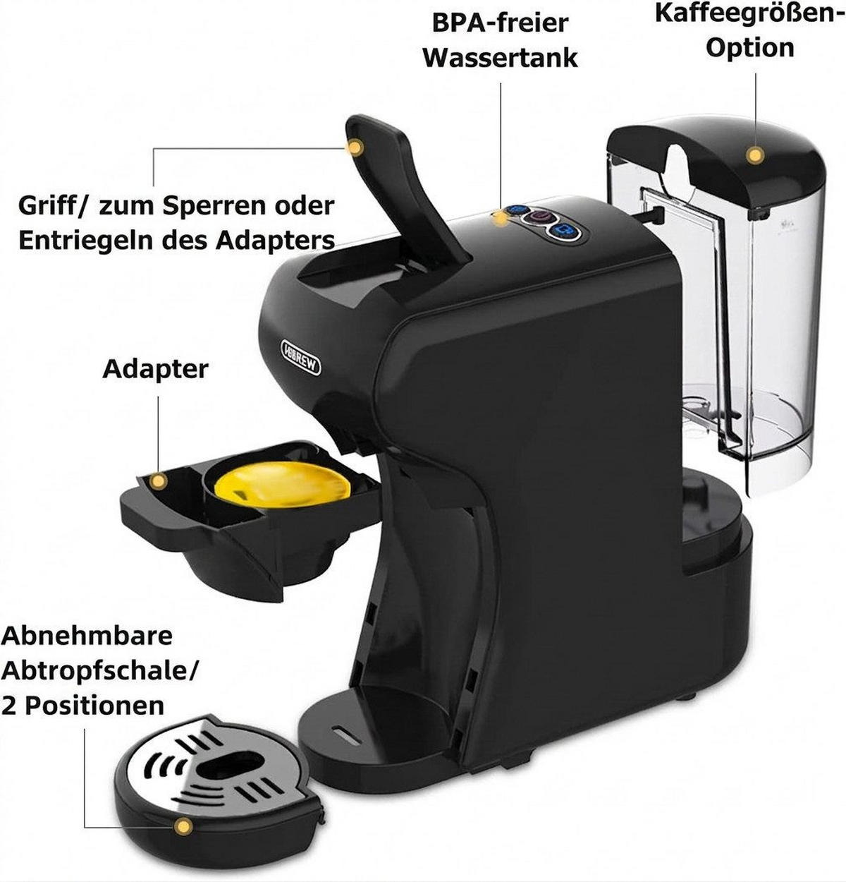 ESPRESSOMASCHINE 5-in-1, 20 Bar für Nes/DG/K-Cup/ESE Pads/Pulver - Schwarz, Metall (11/26/26cm) - BEXEVUE