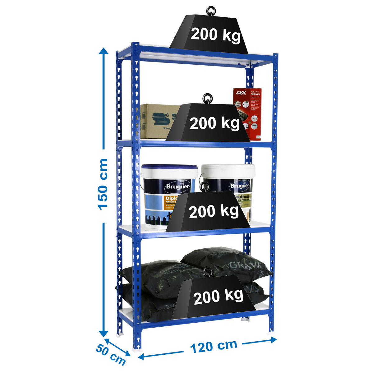 SCHWERLASTREGAL Mid Metal Shark HxBxT 150 x 120 x 50 cm Fachlast 200 kg Blau-Weiß - Blau, Metall (120/150/50cm) - PROREGAL