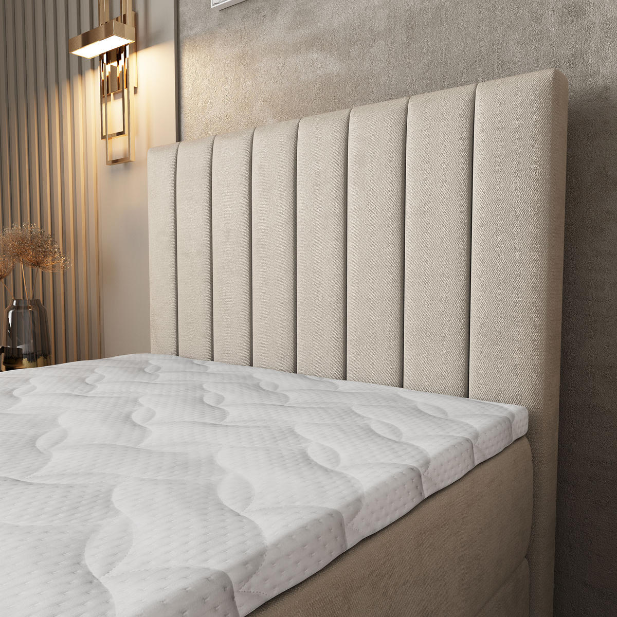 BOXBETT ARION 100 100x200 cm mit Matratze und Topper, H2+H3 - Beige - Beige, Holz (100/200cm) - MASSENO