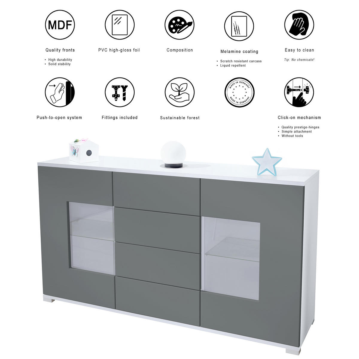 SIDEBOARD Grömitz Denim matt - Pastellblau, Holzwerkstoff (138.5/75.5/35cm) - Vladon