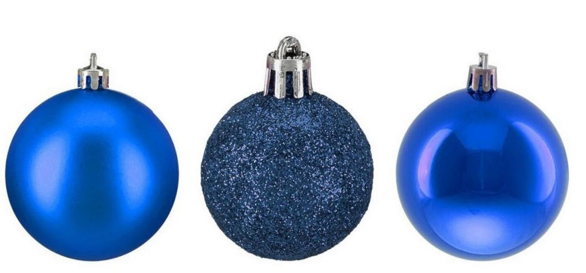 138XWEIHNACHTSKUGELN - Blau, Kunststoff (6/7/6cm) - Relaxdays