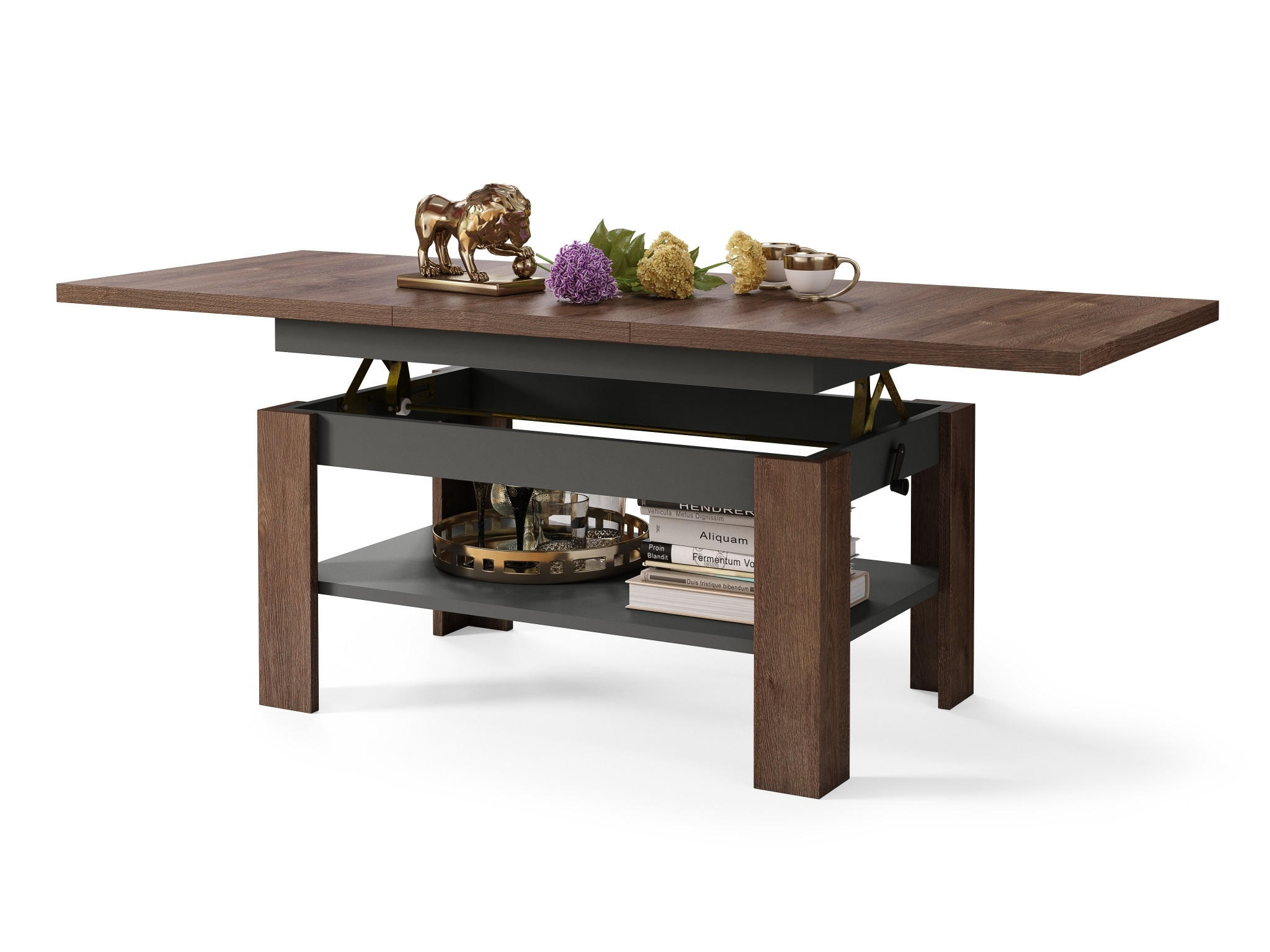 COUCHTISCH rechteckig Eiche dunkel - Anthrazit ausziehbar höhenverstellbar - Anthrazit/Braun, Holzwerkstoff (65/130/58cm) - designimpex