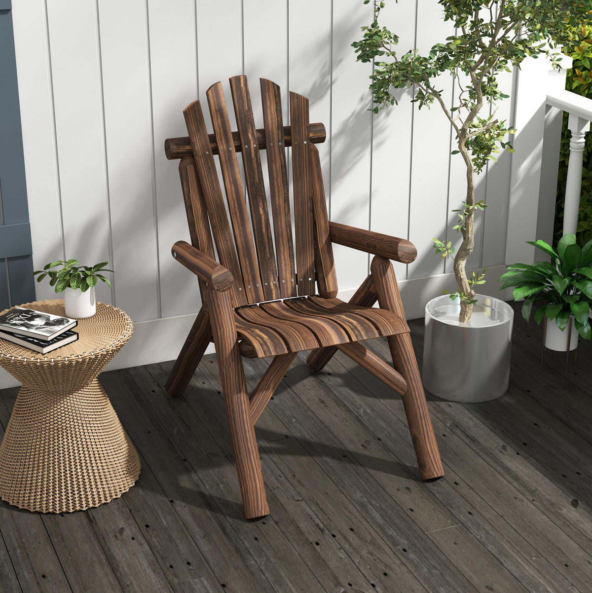 GARTENSTUHL aus Tannenholz 83x68x101 cm in Dunkelbraun mit Armlehnen - Dunkelbraun, Holz (83/101/68cm) - Modfu