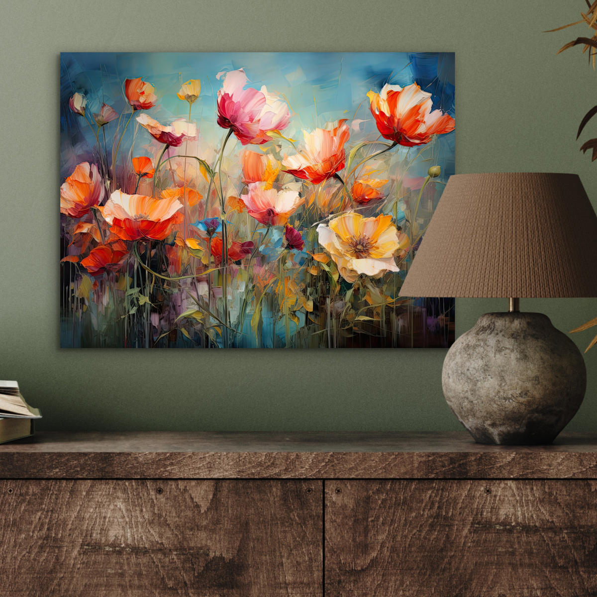 METALLBILD Blumen - Aquarell - Kunst - Botanisch - Natur 40x30 cm - Orange, Metall (40/30cm) - MuchoWow