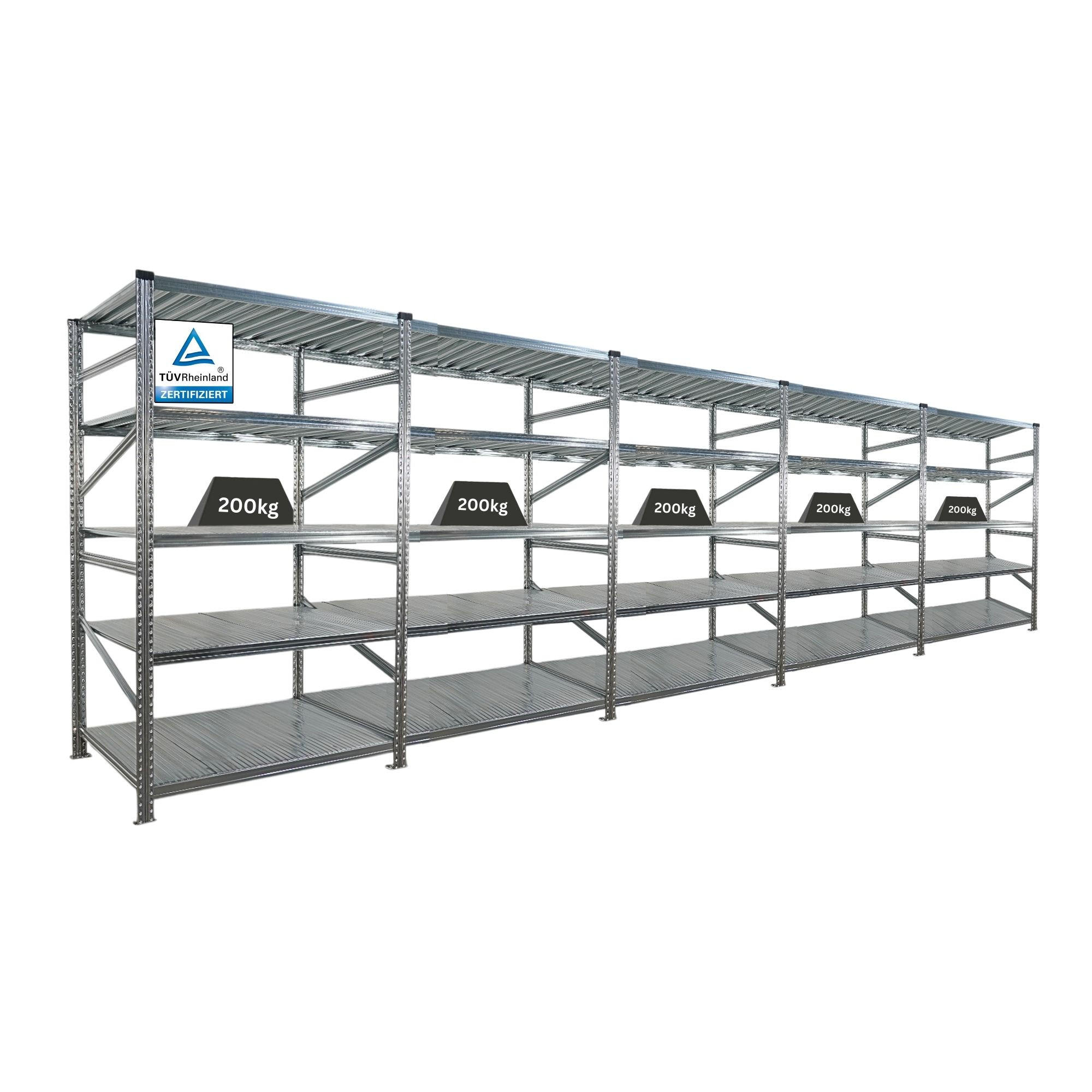 Proregal Fachbodenregal Silber 600x200x80 cm