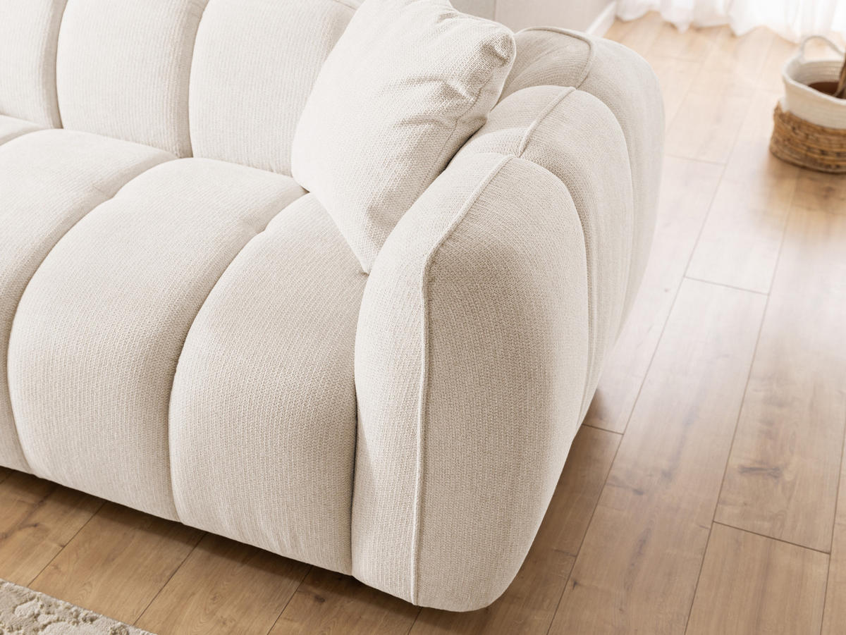 3-SITZER SOFA Nubira in tief gesteppter Bubble-Optik aus weichem Creme Strukturstoff im modernen Design - Creme/Schwarz, Holz/Kunststoff (228/69/89cm) - S-Style Möbel