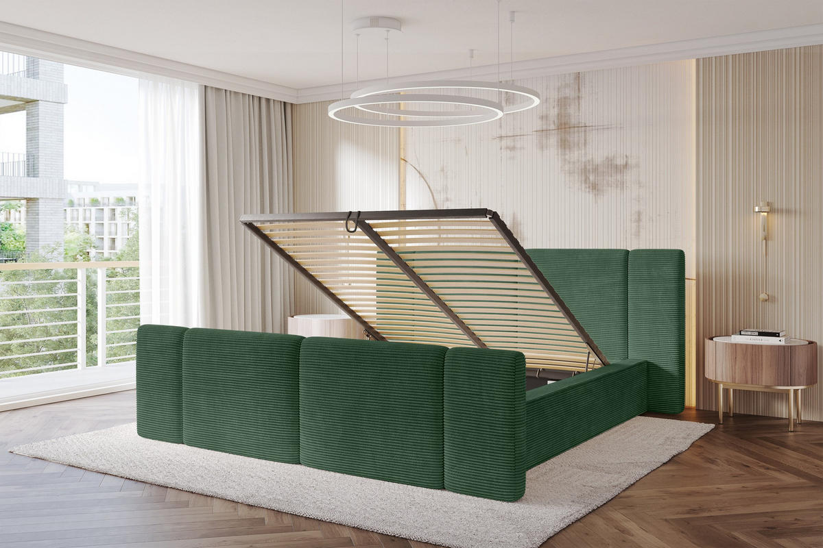 POLSTERBETT mit Bettkasten, Fußteil und Lattenrost, Bett mit Matratze H3/H4 - RIVO-Z 120x200 Grün - Grün, Holzwerkstoff/Textil (120/200cm) - ALTDECOR