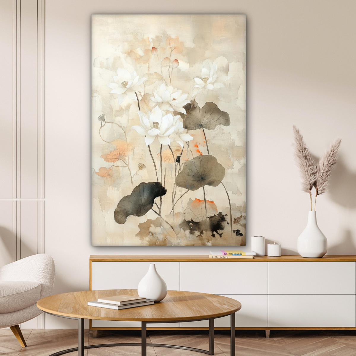 LEINWANDBILD Blumen - Japandi - Wabi sabi 80x120 cm - Sandfarben, Textil (80/120cm) - MuchoWow