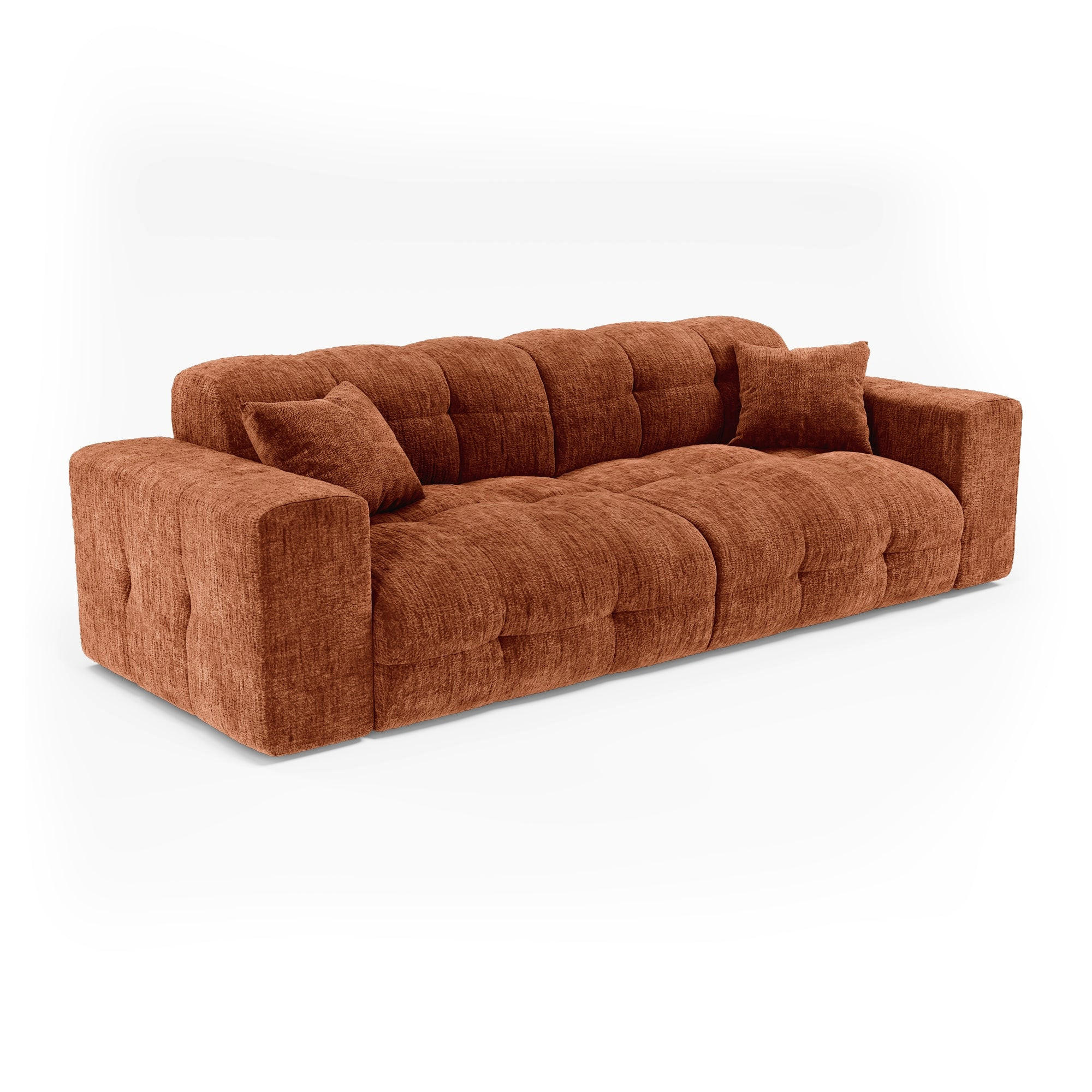 SOFA COCOON Geprägter Samt Terrakotta 230cm - Dunkelorange/Terracotta, Textil (230/85/92cm) - Premium Interiors