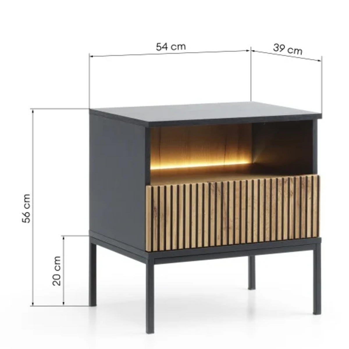 NACHTTISCH - Sentino S54 1 LED - Schwarz, Holzwerkstoff/Metall (54/56/39cm) - Möblo