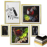 WANDBILDER 5er Set - 50x50 cm & 20x30 cm & 40x60 cm Goldrahmen - Weingläser mit Trauben und Inschrift - Goldfarben, Kunststoff (40/60cm) - ArtPrintCave