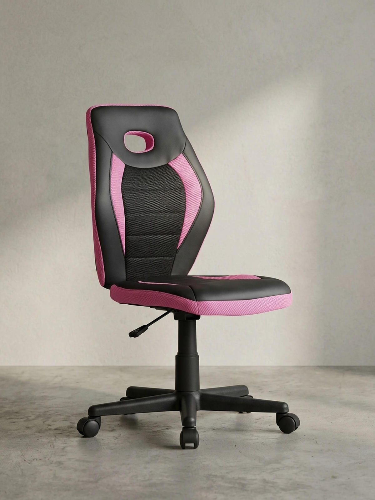 JUGENDDREHSTUHL Hohe Rückenlehne Schulterstütze Kunstleder Mesh, Rosa 63x63x103 cm - Schwarz/Rosa, Kunststoff/Textil (63/103/63cm) - KADIMA DESIGN