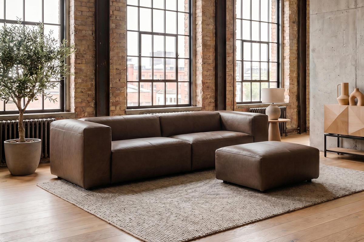 SOFA CELESTE Dunkelbraun Leder - Dunkelbraun/Schwarz, Leder/Kunststoff (302/114cm) - KAWOLA