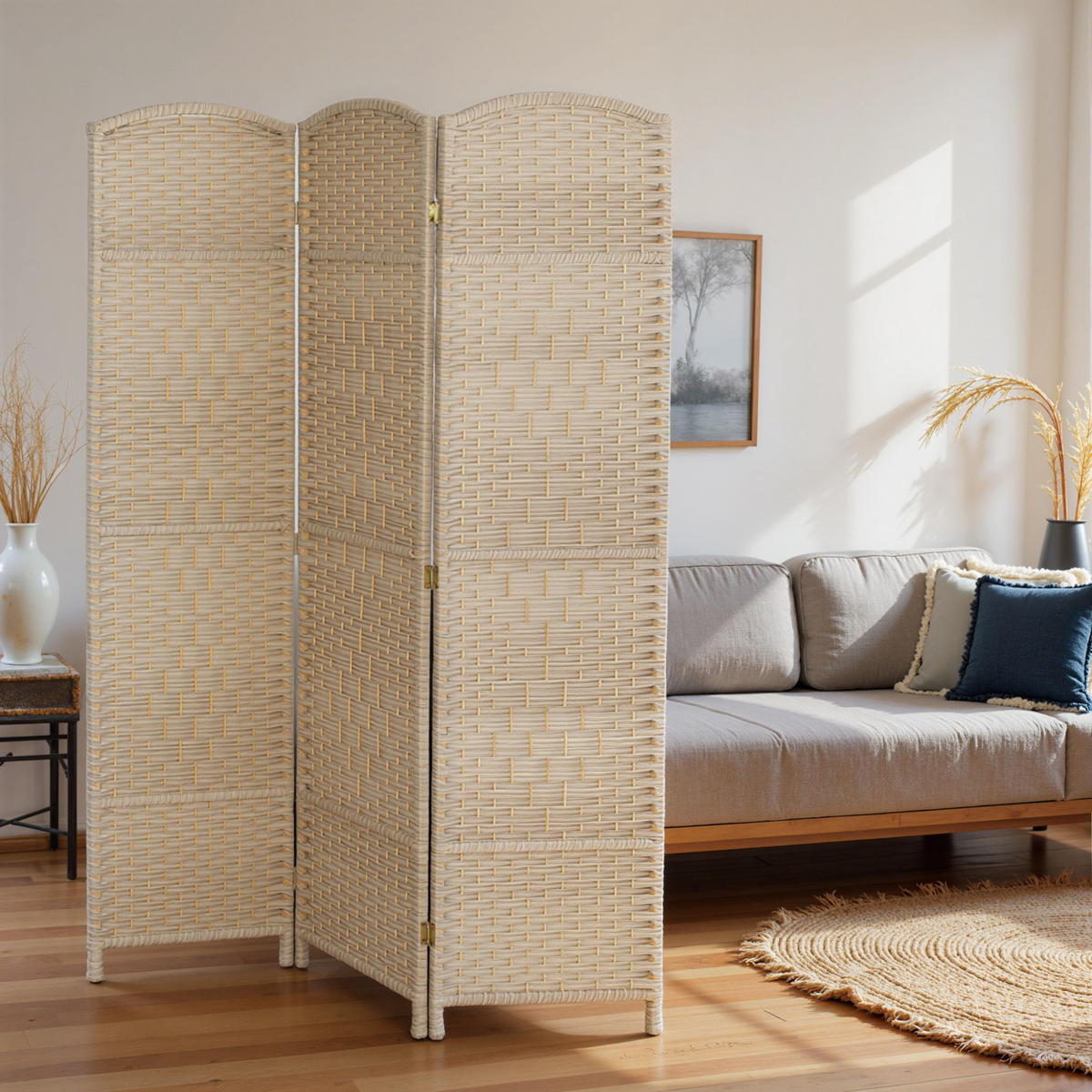 PARAVENT 3-tlg DE-14374 faltbarer PARAVENT aus Holz Eiche - Eichefarben, Kunststoff (135/180/1.7cm) - ComfortXL