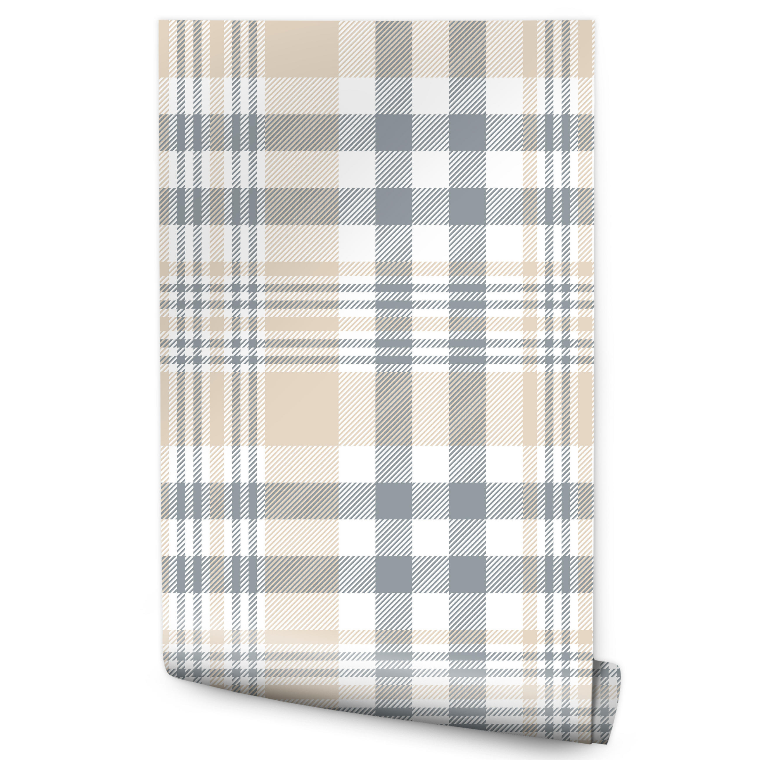 VLIESTAPETE Klassisches Karomuster – Beige, Grau, Weiß – 50x1000 cm - Beige/Weiß, Papier (50/1000cm) - Muralo
