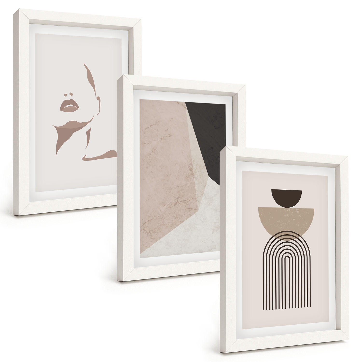 BILDER SET 3er Set - 20x30 cm Weißer Rahmen - Abstrakte Gesichtsformen - Weiß, Kunststoff (20/30cm) - TULUP