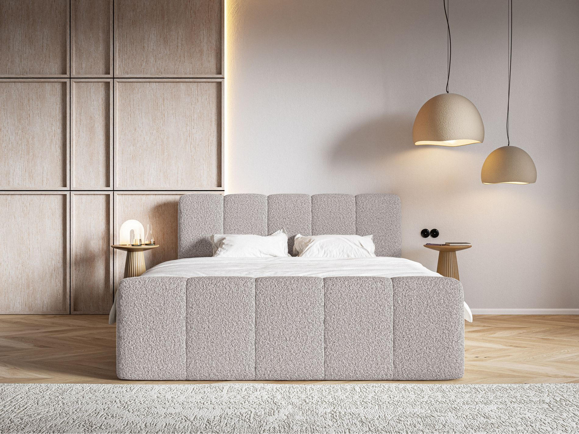 BOXBETT Cloudy II mit Bettkästen und Topper Bouclé Taupe, 140x200 cm - Graubraun/Schwarz, Kunststoff/Textil (140/200cm) - Selsey