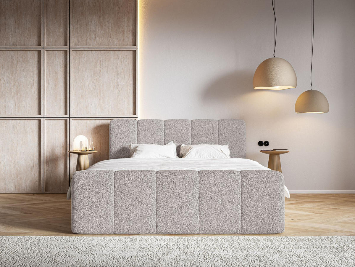 BOXBETT Cloudy II mit Bettkästen und Topper Bouclé Taupe, 200x200 cm - Graubraun/Schwarz, Kunststoff/Textil (200/200cm) - Selsey