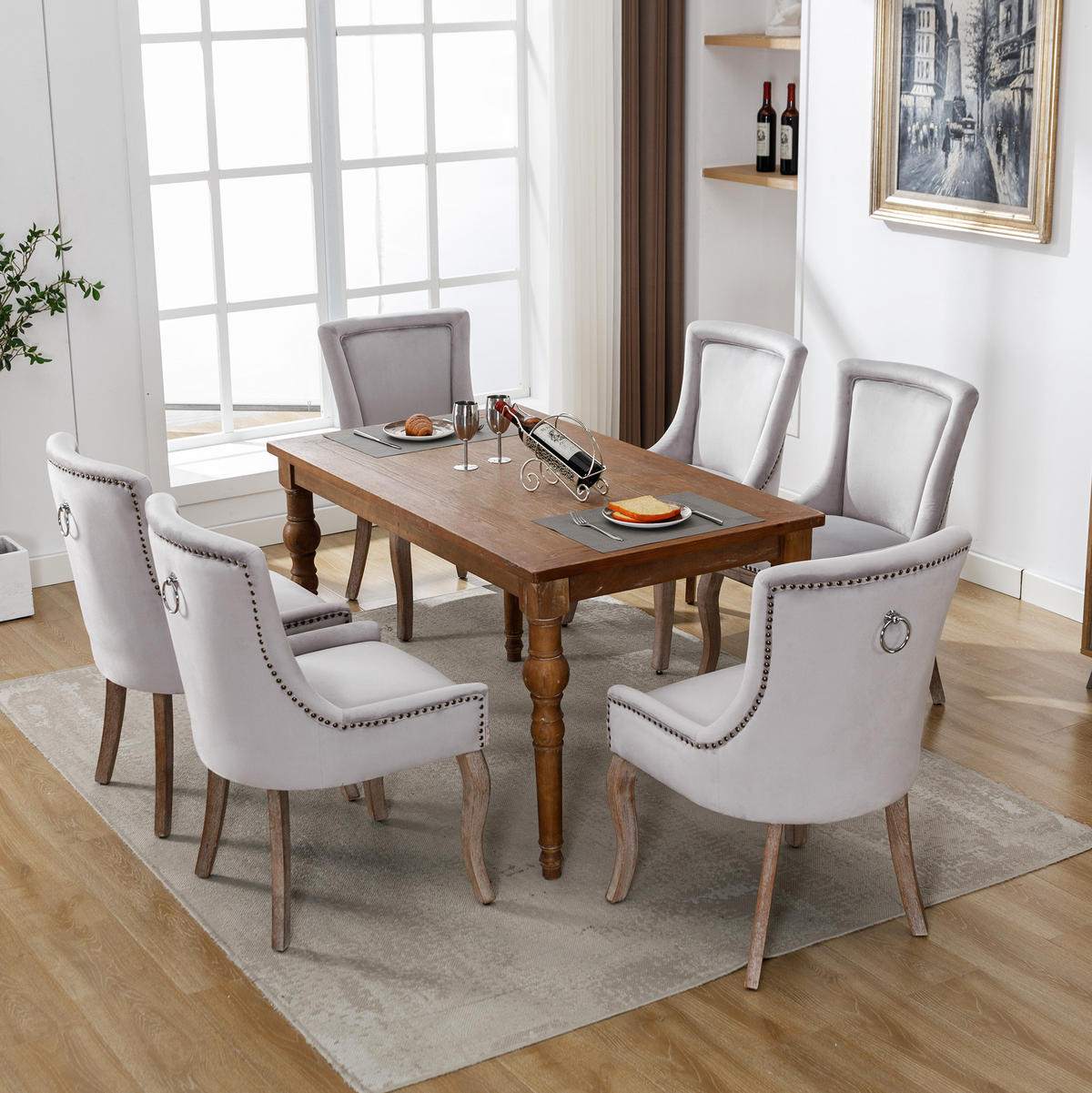ESSZIMMERSTUHL gepolstert Samt Grau Massivholz 6er-Set - Grau, Holz (61/91/55.2cm) - Meubliv