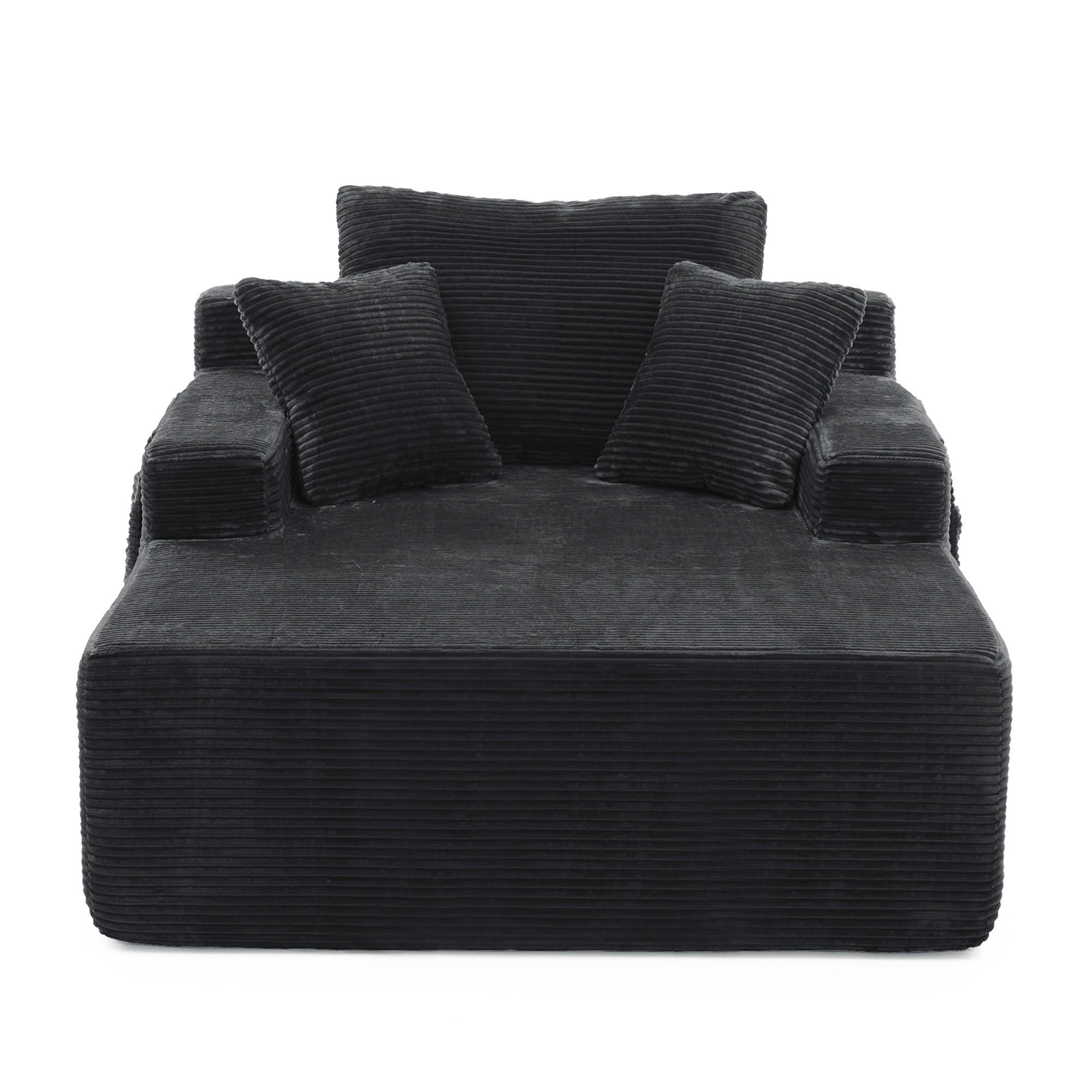 SOFAELEMENT 150/110/70 cm Schwarz Cord mit 2 Staufächer - Schwarz, Textil (70/150/110cm) - Oxeza