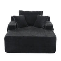 SOFAELEMENT 150/110/70 cm Schwarz Cord mit 2 Staufächer - Schwarz, Textil (70/150/110cm) - Oxeza