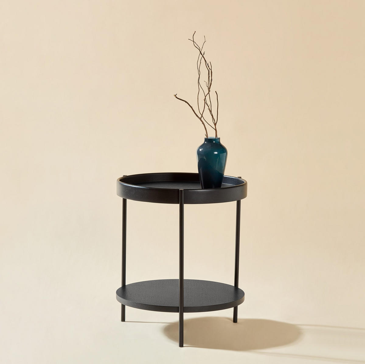 COUCHTISCH 69/69/38 cm mit 2 Ebenen und Beistelltisch, Holzoptik mit Metallgestell, Schwarz - Schwarz, Holzwerkstoff (44/44/48cm) - Redom