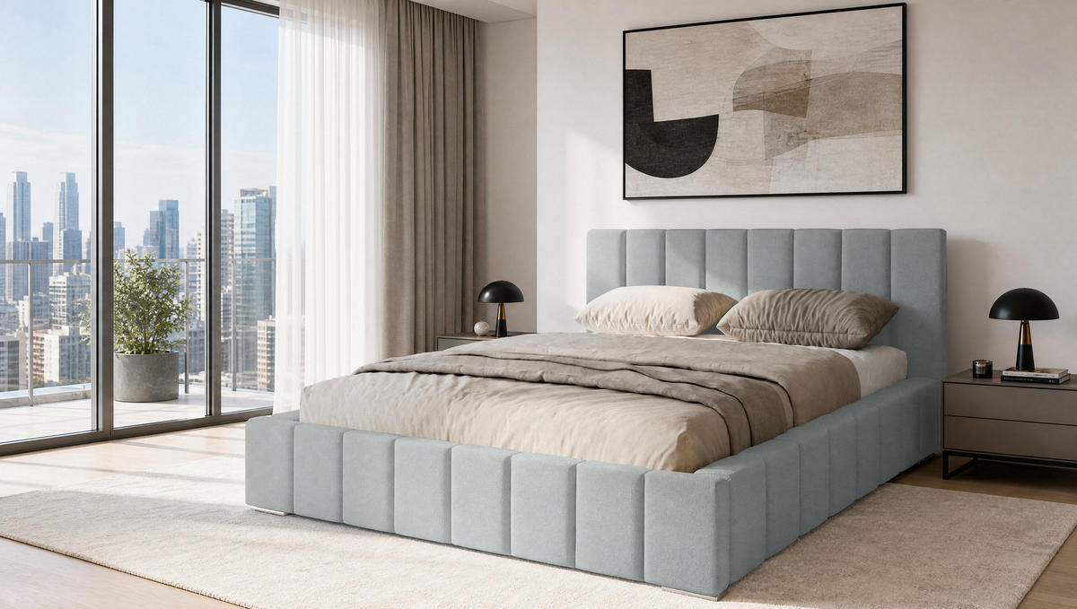 MARPUR Polsterbett MENOS 180x200 cm mit Bettkasten und Lattenrost, Veloursstoff Grau - Chromfarben/Grau, Holz/Holzwerkstoff (180/200cm) - Marpur