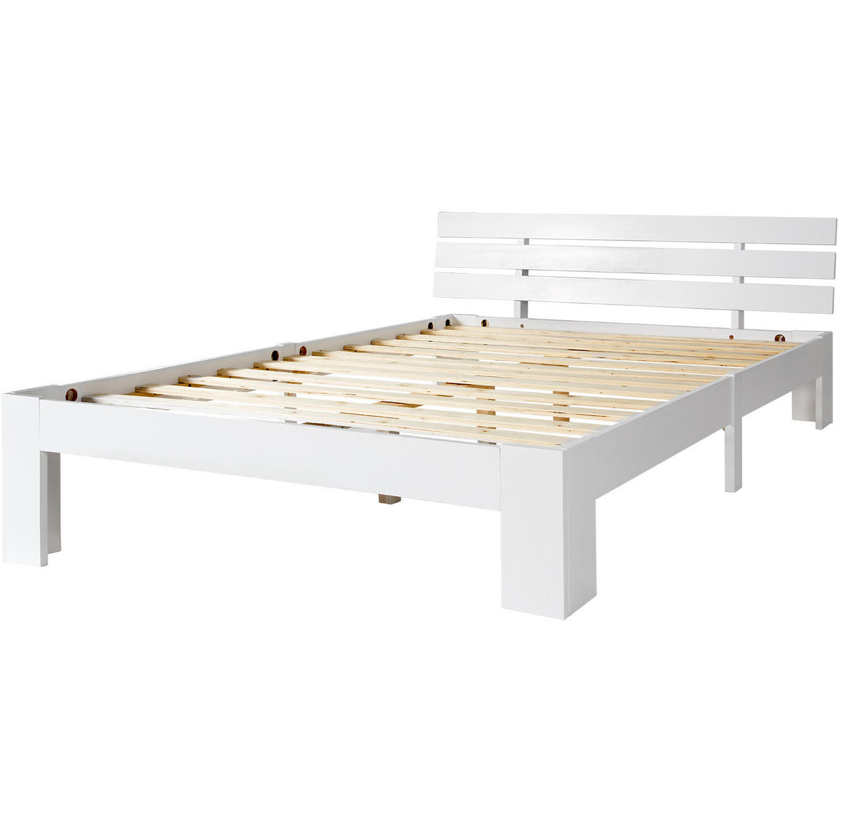 HOLZBETT 140/200 cm aus massiver Fichte mit Lattenrost und Stauraum - Weiß, Holz (140/200cm) - OKWISH