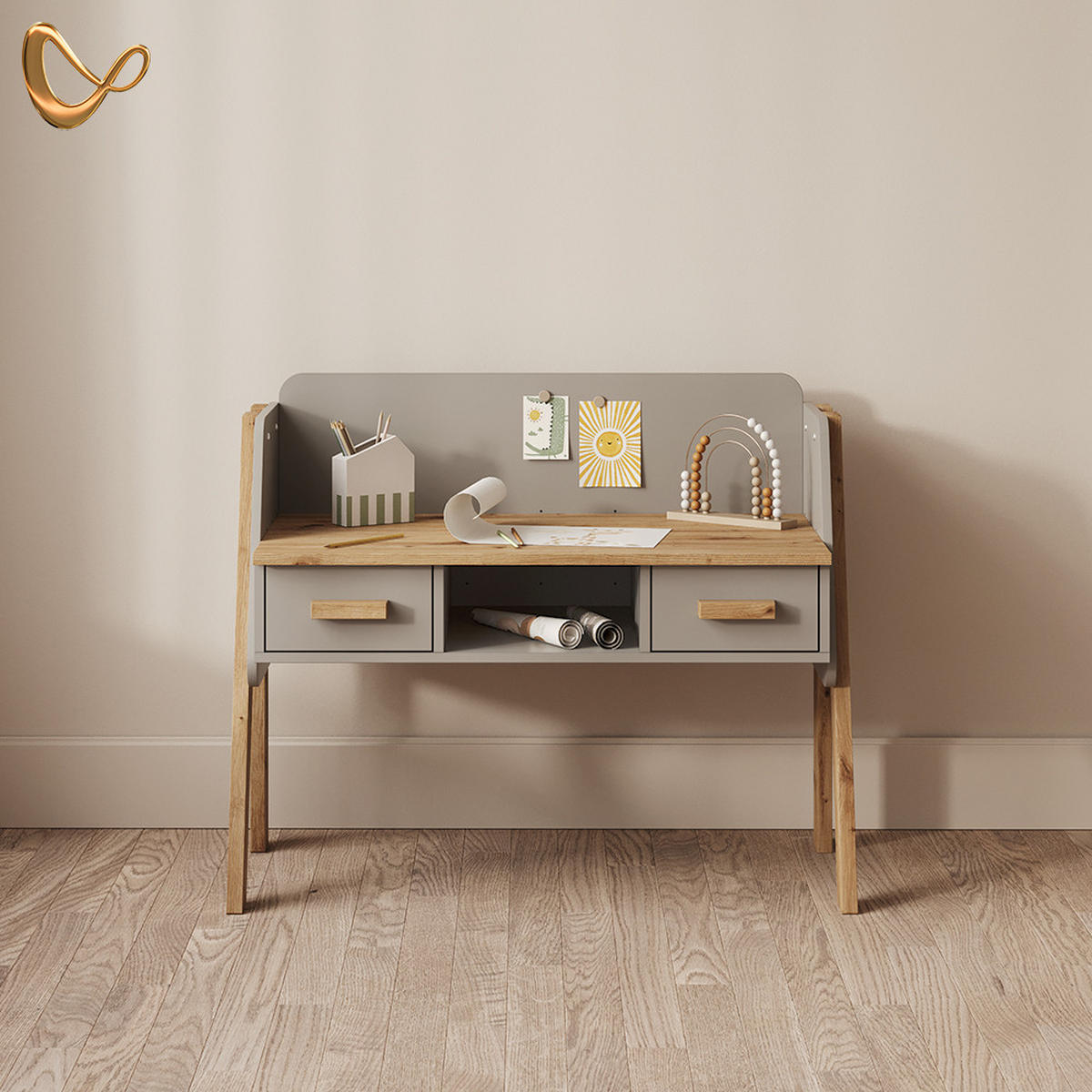 SCHREIBTISCH Mailo Grau/Artisan 97 x 80 cm - Eiche Artisan/Grau, Holzwerkstoff (51/97/80cm) - Livinity®