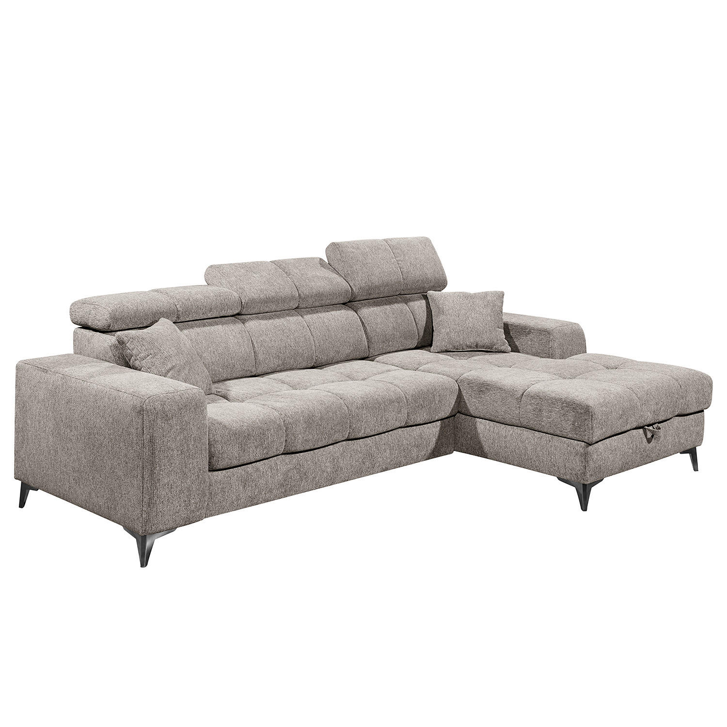 ECKSOFA mit Longchair - Kopfstütze verstellbar, Schlaffunktion, Bettkasten - Taupe/Schwarz, Kunststoff/Textil (268/172cm) - home24