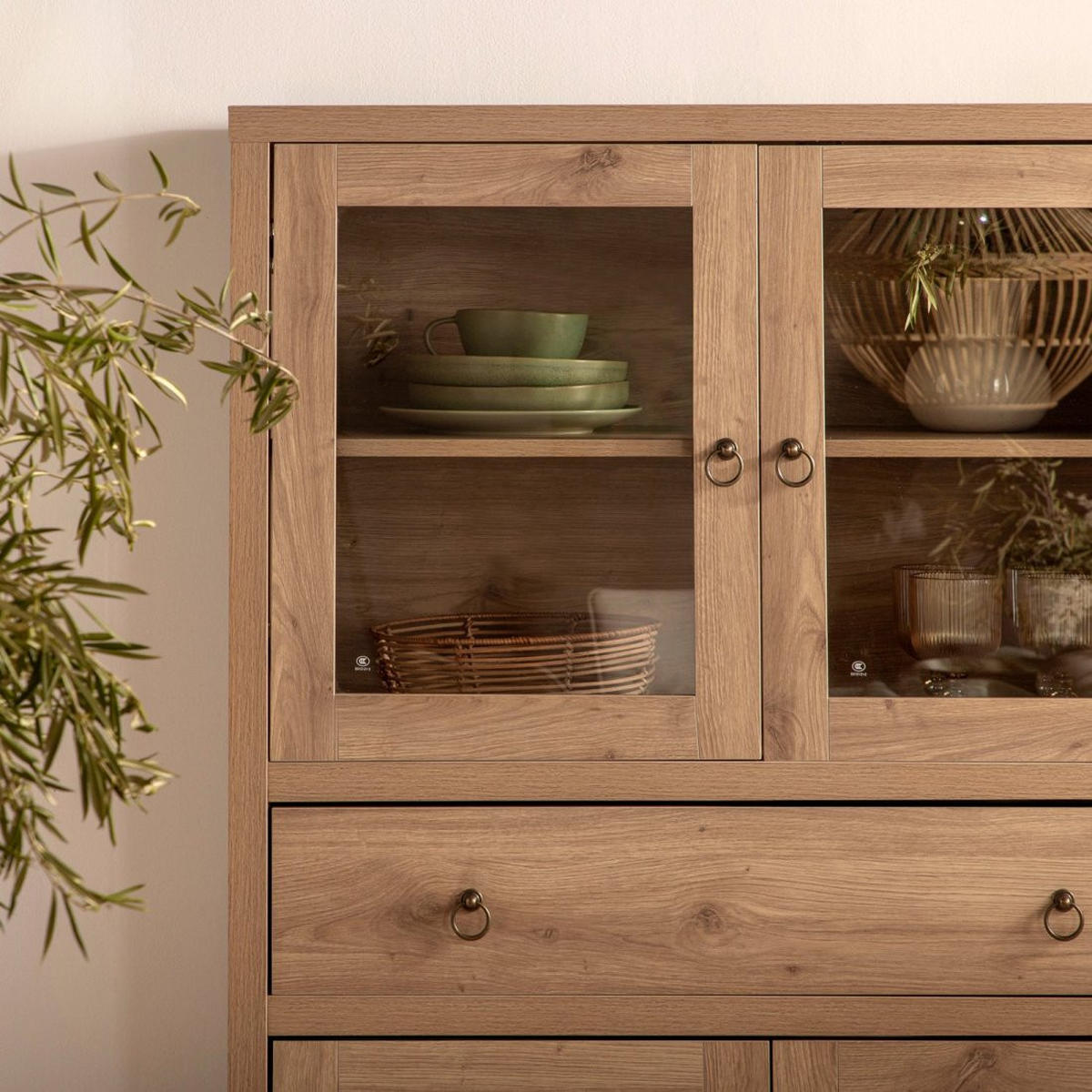 VITRINENSCHRANK DOPPELTER Livorno Natürlich 100 cm x 160 cm - Naturfarben, Holzwerkstoff (100/160/40cm) - Klast Home